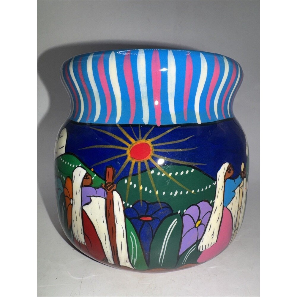 Hand Painted Terracotta Mexican Folk Art Talavera Story Telling Coffee Mug - Picture 2 of 6